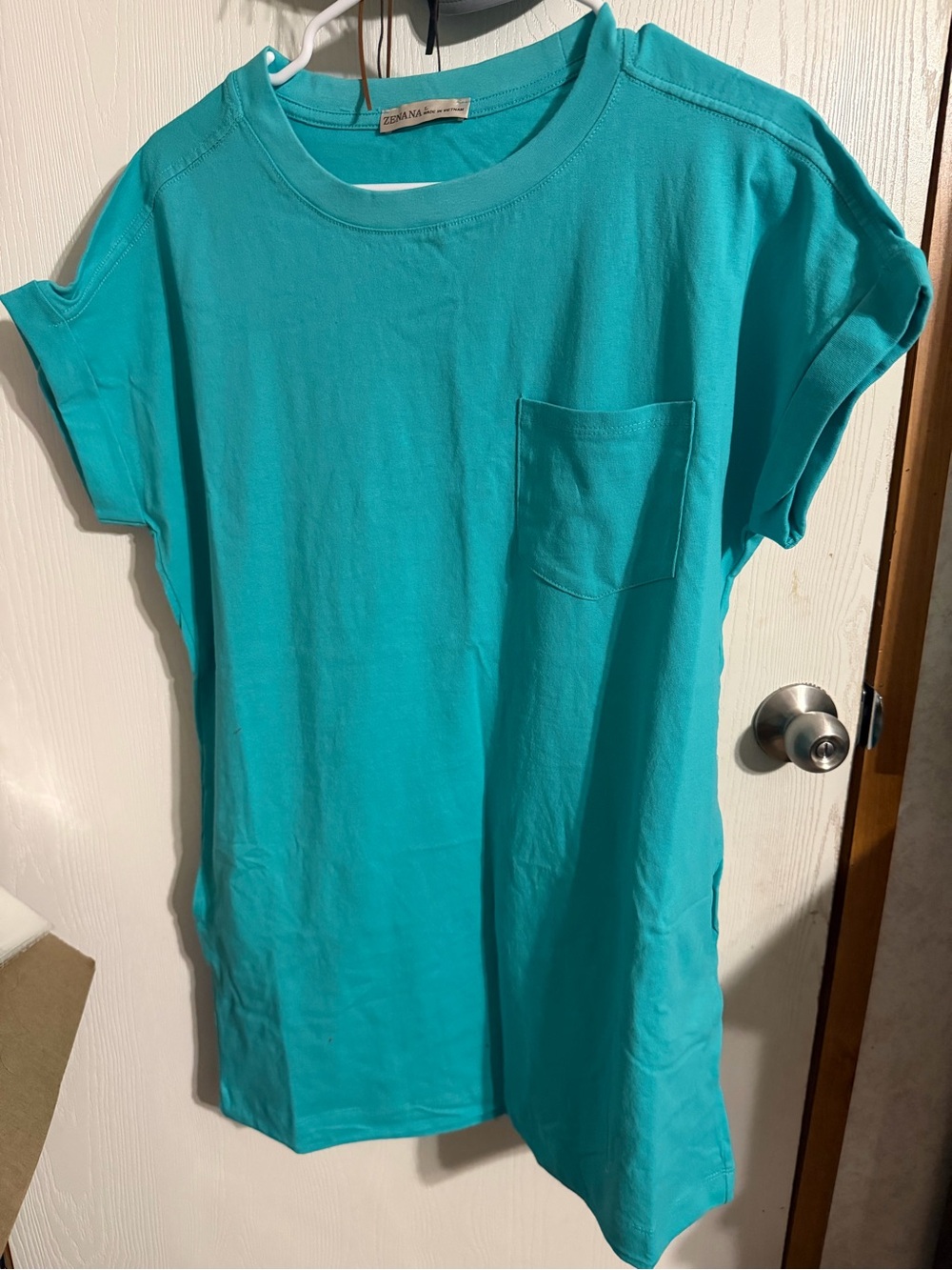 Zenana Aqua Turquoise Short Sleeve Pocket Tee Dress L NWT